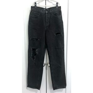 Zara Distressed High Rise Straight Leg Jeans in Washed Black - Size 6